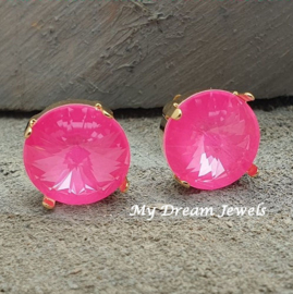 Oorbellen/Stekers Rivoli met  Swarovski " Crystal Electric Pink"