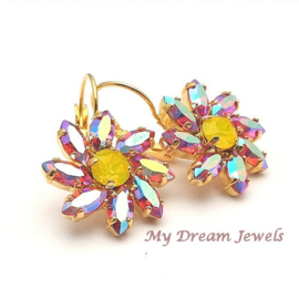 Oorbellen Daisy Flower  Sun of Fire met Swarovski Crystal