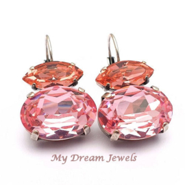 Oorbellen Peach en Light Rose Met Swarovski Crystal