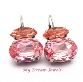 Oorbellen Peach en Light Rose met Swarovski Crystal