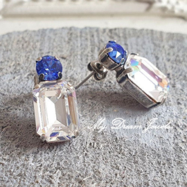 Oorstekers Lucy  met Swarovski  " Sapphire & Helder Crystal "