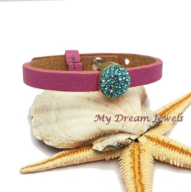 Cuoio Armband Fuchsia met Swarovski Crystal Light Turquoise