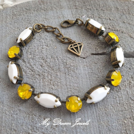 Armband " Chalkwhite & Yellow Opal " met Swarovski crystal