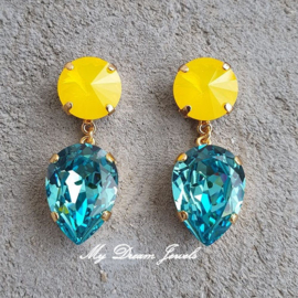 Oorstekers met Swarovski Crystal Yellow Turquoise