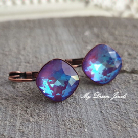 Oorbellen Square met Swarovski "Crystal Burgundy Delite "