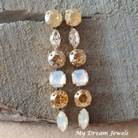 Oorstekers Juliette " White Golden Opal " met Swarovski Crystal