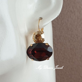 Oorbellen Elisa met Swarovski  "Crystal Golden Shine & Mocca"