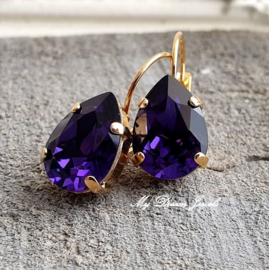 Oorbellen Belle met Swarovski Druppel "Purple Velvet"