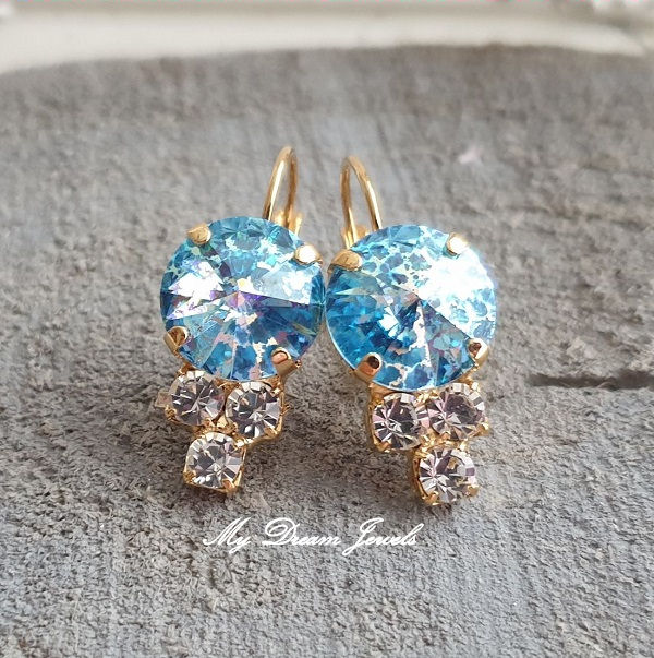 Oorbellen  Aquamarine White Patina & Helder Crystal met Swarovski Crystal