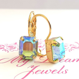 Oorbellen met vintage Swarovski Octagon Peridot AB