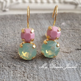 Oorbellen Lara met Swarovski  Opaque Rose & Chrysolite Opal