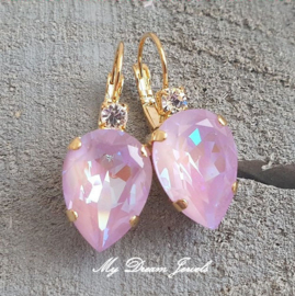 Oorbellen Druppel met Swarovski Helder Crystal & Lavender Delite