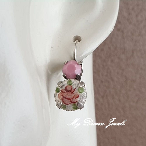 Oorbellen "Vintage White Shabby flower " met Swarovski