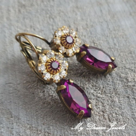 Oorbellen Swarovski Crystal Flower/Navette Amethyst