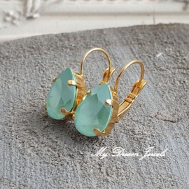 Oorbellen Belle met Swarovski Druppel 14x10mm"Crystal Mint Green "