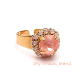 Verstelbare ring met Swarovski Rose Opal en Peach