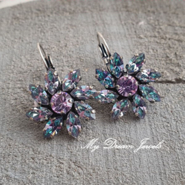 Oorbellen Daisy Flower met Swarovski Crystal Vitrail Blue/Violet