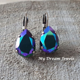 Oorbellen Belle met Swarovski Druppel "Jet Glacier Blue"