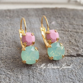 Oorbellen Lara met Swarovski  Opaque Rose & Chrysolite Opal