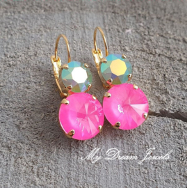 Oorbellen met Swarovski Crystal Pacific & Neon Pink