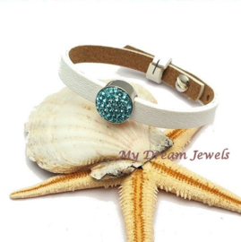 Cuoio Armband Wit met Swarovski Crystal Light Turquoise