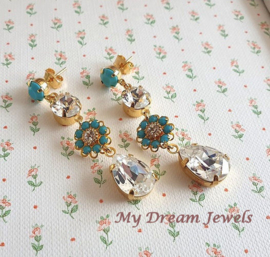 Oorstekers Vintage Swarovski Flower Turquoise/crystal