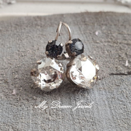 Oorbellen Square met Swarovski Crystal Silver Night / Silver Shade
