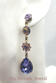 Lange Oorstekers met Vintage Swarovski Flower Violet Tanzenite