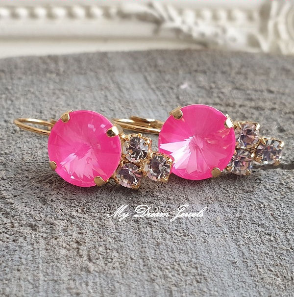 Oorbellen Electric Pink & Helder Crystal met Swarovski Crystal