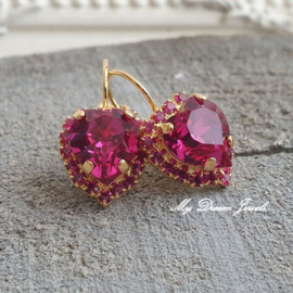 Luxe Oorbellen met Swarovski Hart Fuchsia