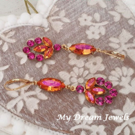 Vintage Stijl Oorhangers Swarovski Pink Orange