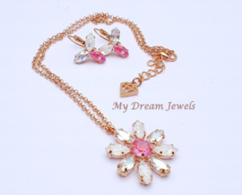 Ketting Star Flower "Crystal Pink Delite " met o.a. Swarovski Crystal