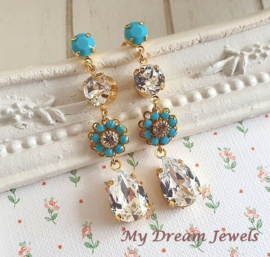 Oorstekers Vintage Swarovski Flower Turquoise/crystal