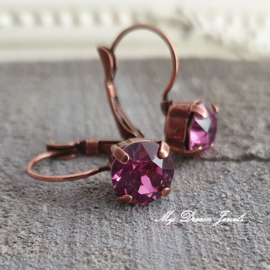 Oorbellen Alison met Swarovski " Dark Rose "