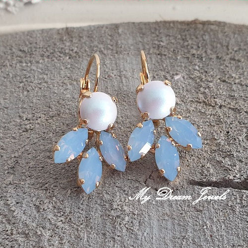 Oorbellen Lady met Swarovski parel Dreamy Blue & Blue Opal