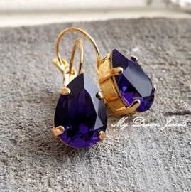 Oorbellen Belle met Swarovski Druppel "Purple Velvet"