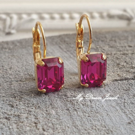 Oorbellen met Swarovski Octagon Fuchsia