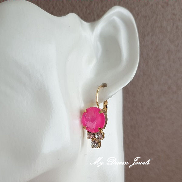 Oorbellen Electric Pink & Helder Crystal met Swarovski Crystal
