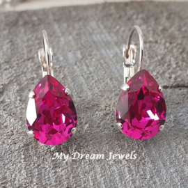 Oorbellen Belle met Swarovski druppel Fuchsia