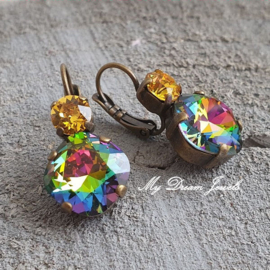 Oorbellen Square met Swarovski Sunflower & Vitrail Medium