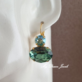 Oorbellen Elisa met Swarovski  "Chrysolite Moon & Erinite"