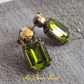 Oorstekers Lucy " Fall Iridescent Olivine" met Swarovski Crystal