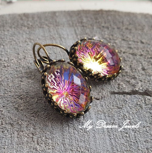 Oorbellen Crown "Vintage Crystal Rainbow Star"