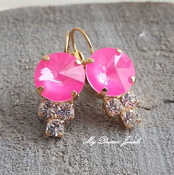 Oorbellen Electric Pink & Helder Crystal met Swarovski Crystal