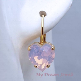 Oorbellen Hart met Swarovski Rose Water Opal