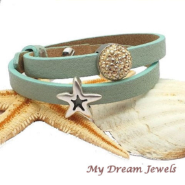 Cuoio Armband Bleached Aqua Blue met Swarovski Crystal Golden Shadow