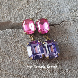 Oorstekers Julia " Dark Pink & Purple " met o.a. Swarovski Crystal