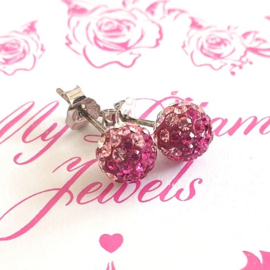 Sterling Silver 925 Oorstekers ball met Swarovski crystal Pink