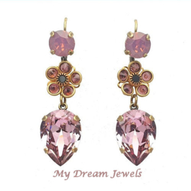 Oorhangers Vintage Swarovski Flower Amethyst en Antique Pink