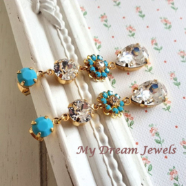 Oorstekers Vintage Swarovski Flower Turquoise/crystal